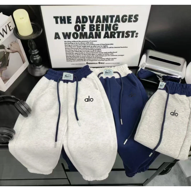 儿童春秋休闲裤中大童拼色刺绣字母卫裤男女童运动裤男宝宝长裤子