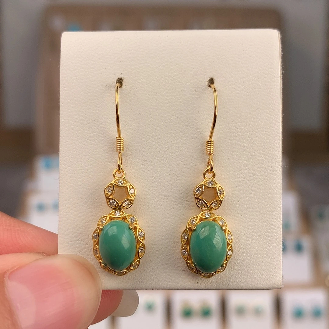 绿松石银S925镶嵌耳饰