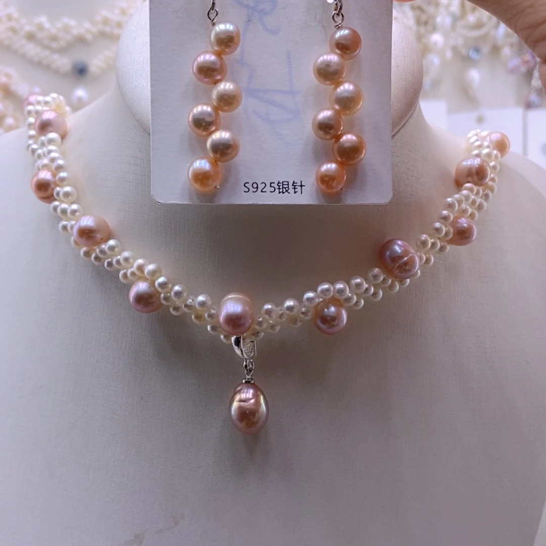 J****耳饰淡水珍珠银S925镶嵌套装