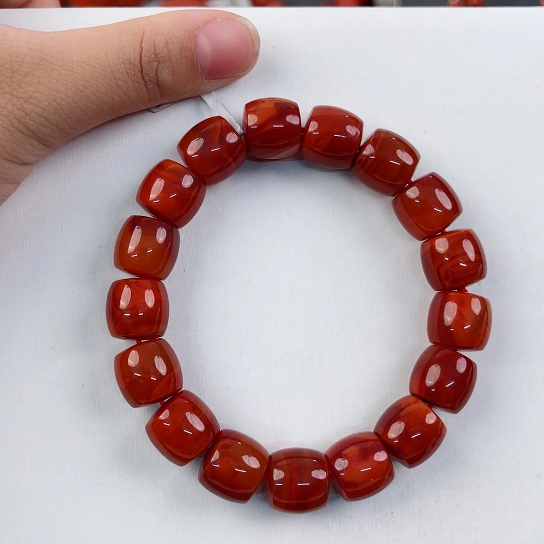 手串未镶嵌南红玛瑙被****爷瓦西牛血红收藏级直切13mm