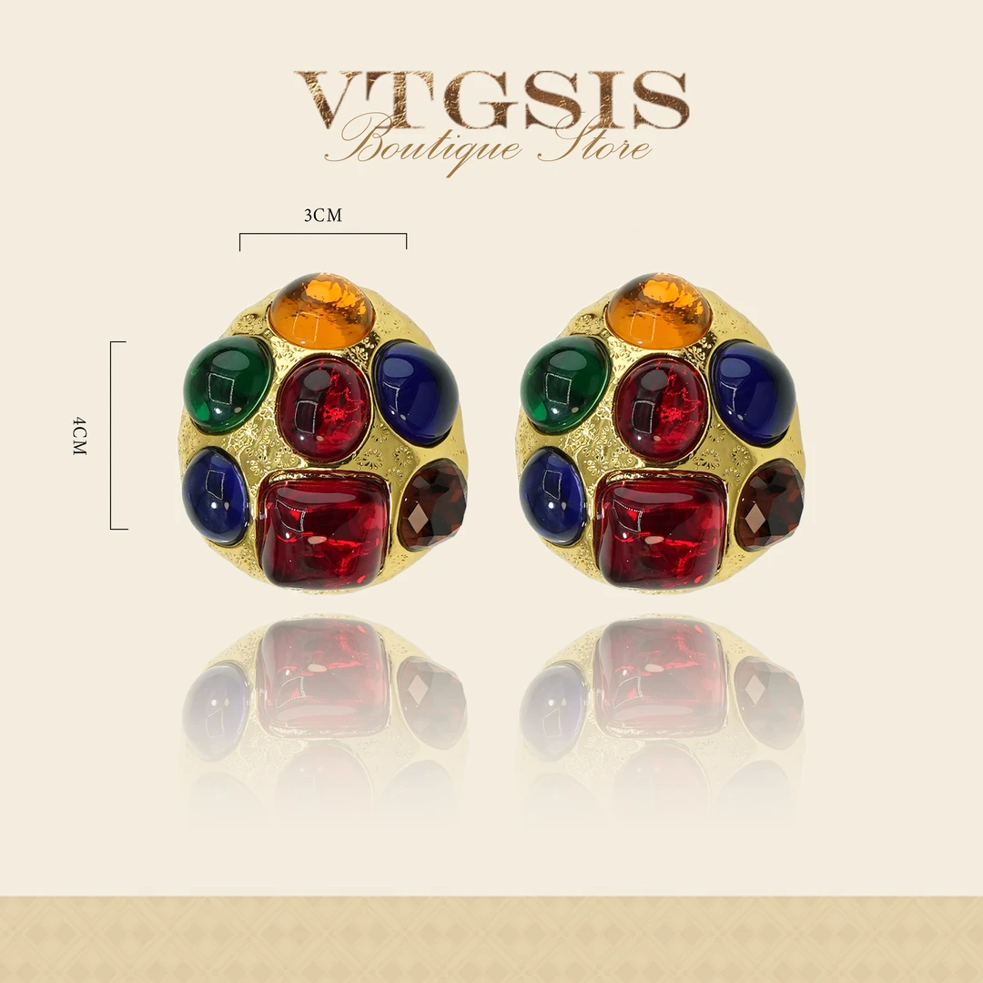 VTGSIS 合金玻璃耳饰 威尼斯狂欢节款式彩宝琉璃耳夹21226