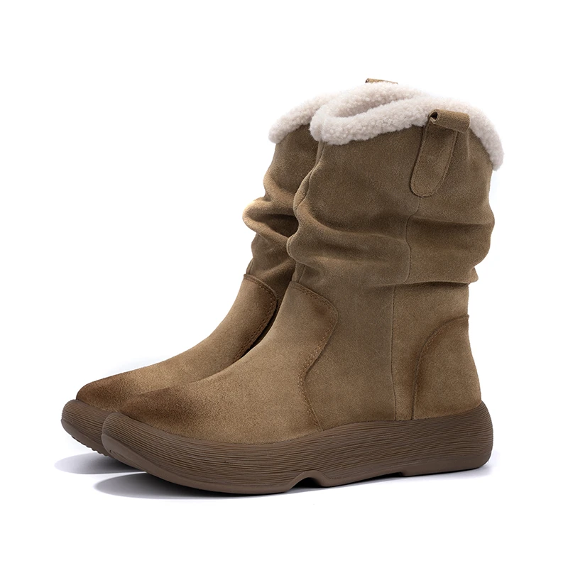 2024冬季新款头层牛皮复古手工加绒保暖鞋靴女百搭雪地靴8068-78