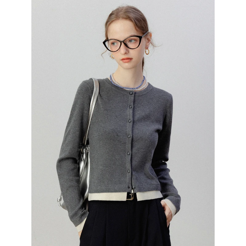 EGGKA 【清清】拼接假俩件针织衫修身显瘦长袖打底衫E24B5129YM