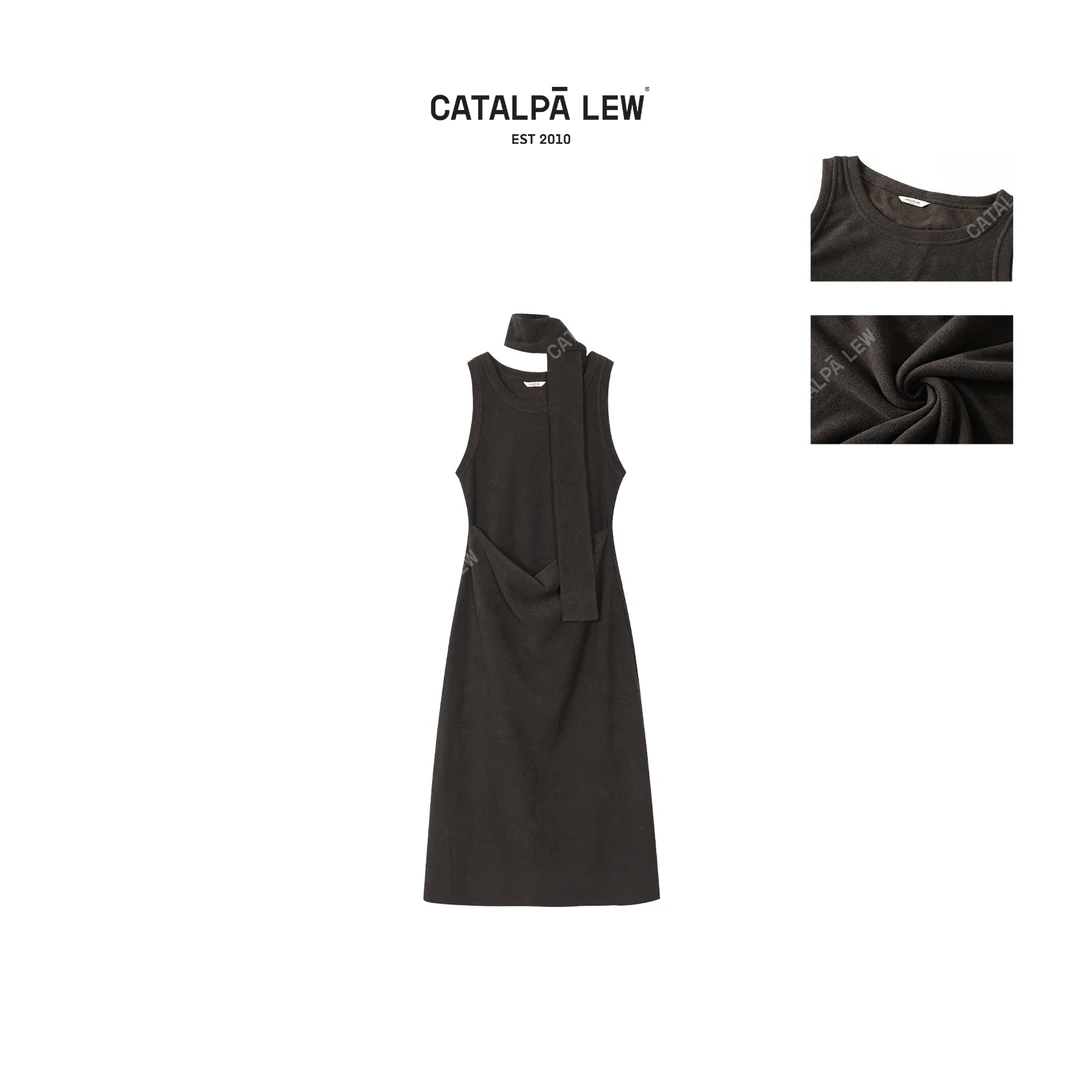 CatalpaLew「袋鼠裙」墟生美学不费力穿搭飘带木质调连衣裙#C53350