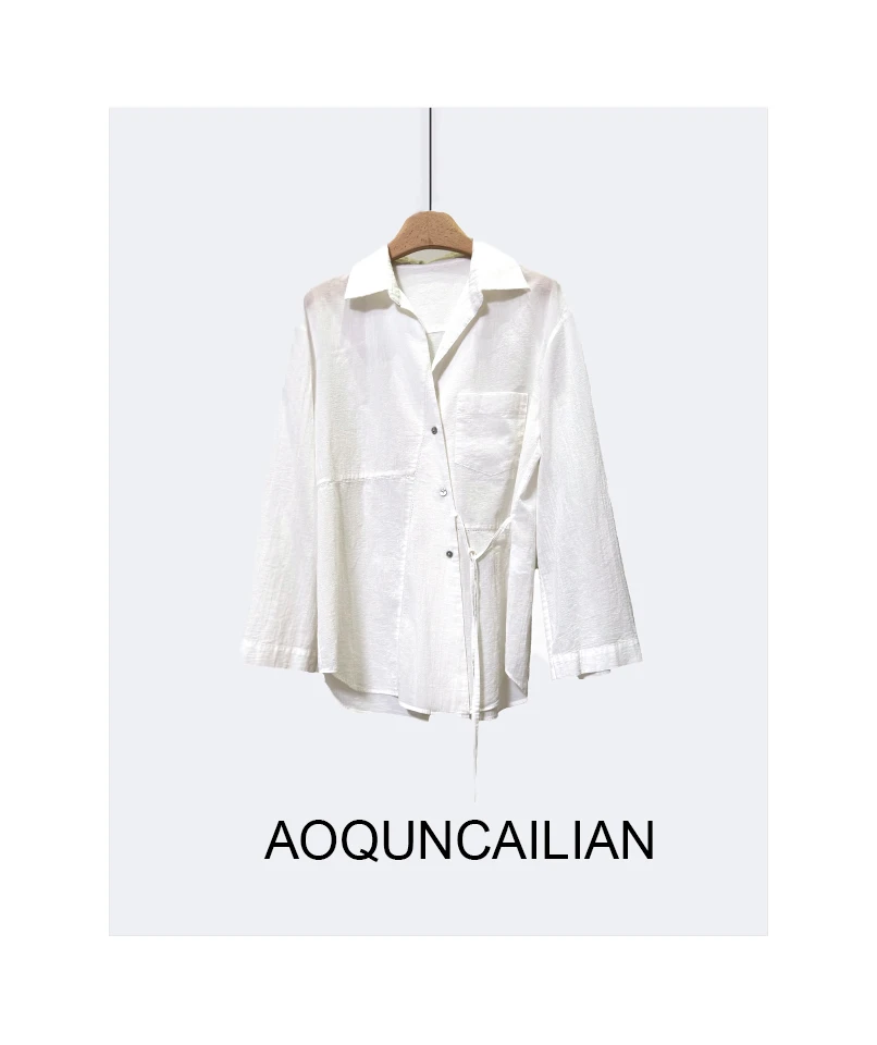 AoQunCaiLian-6夏季新款设计感小众翻领衬衫GG6016