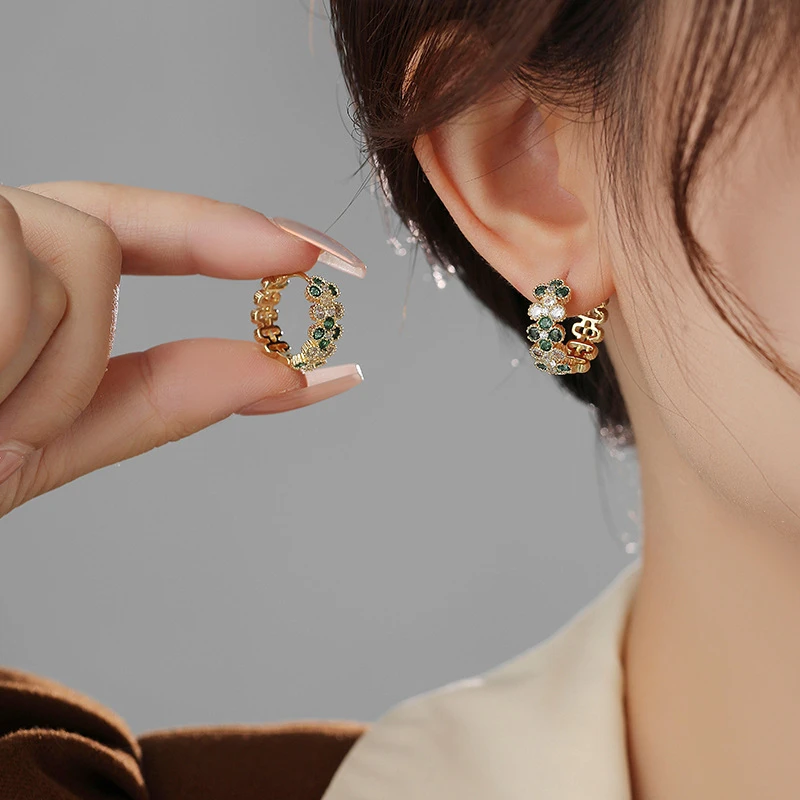 铜合金亚克力耳饰 洋气轻奢风圆圈小众耳饰耳环锆石时尚气质耳扣