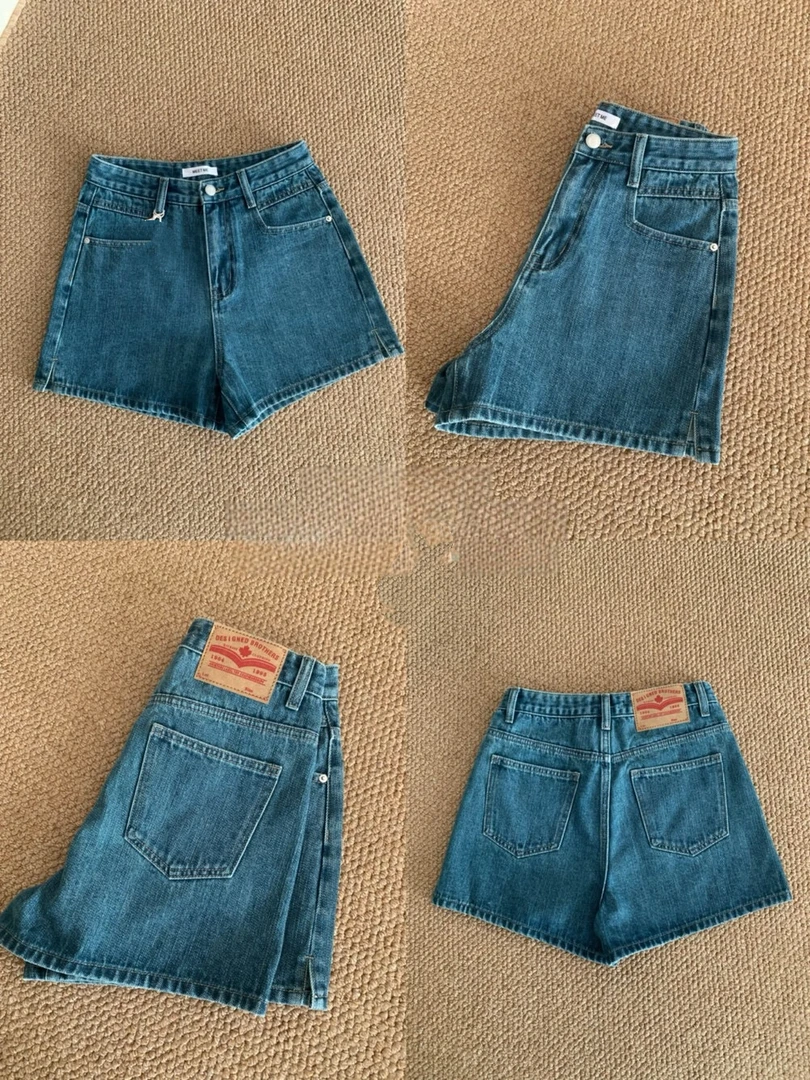 「假期遐想」海盐蓝质感高腰牛仔短裤