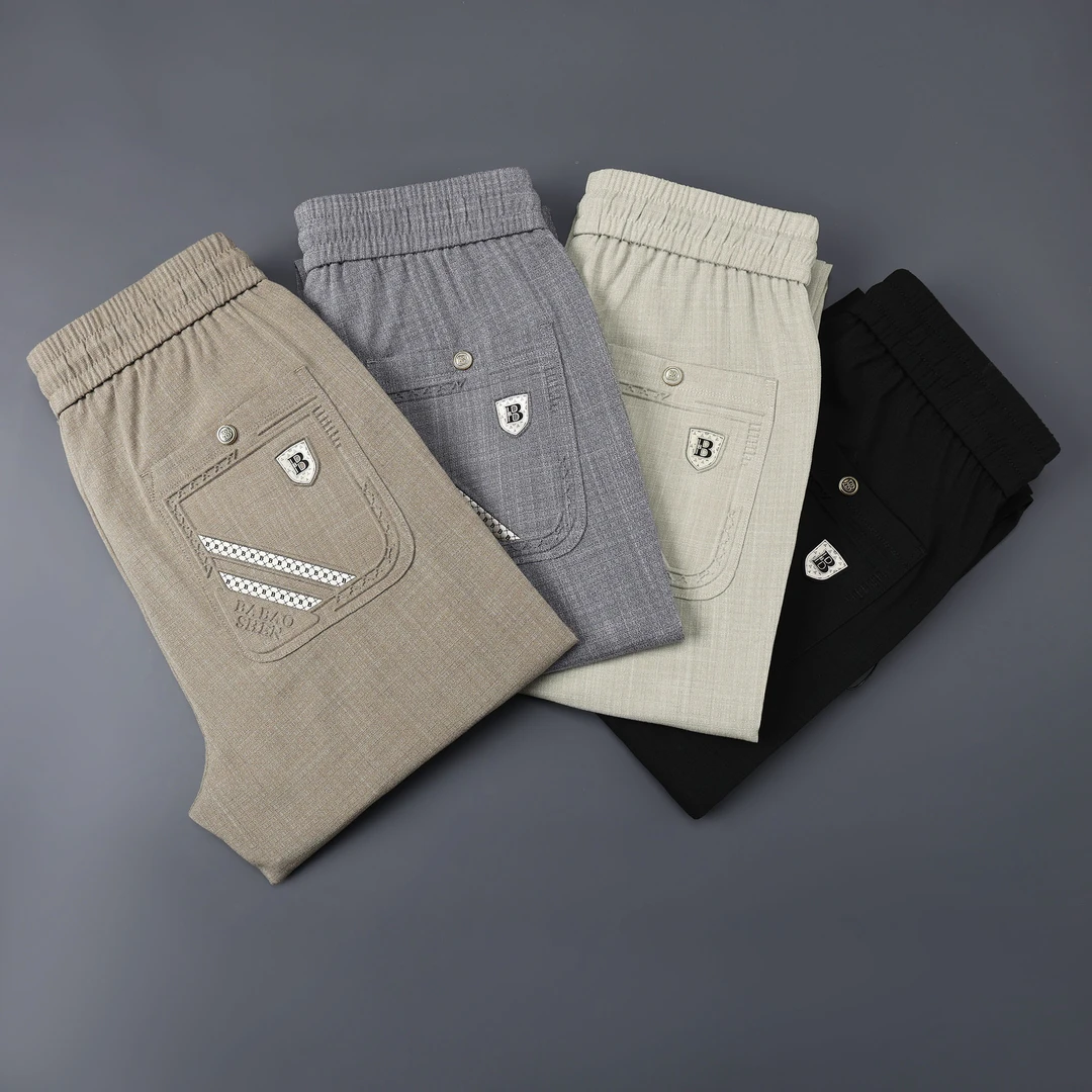 BABAOSHEN/巴宝绅亚棉夏季冰感直筒裤时尚宽松轻奢风休闲裤7731XT