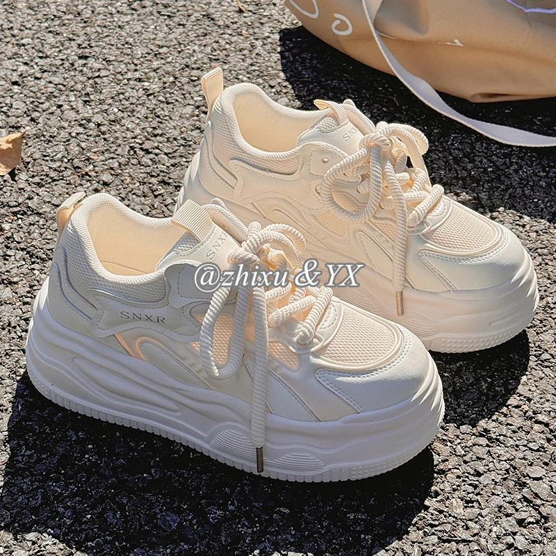 网面透气小白鞋潮牌新款爆款厚底百搭chic阔腿裤休闲面包鞋潮牌