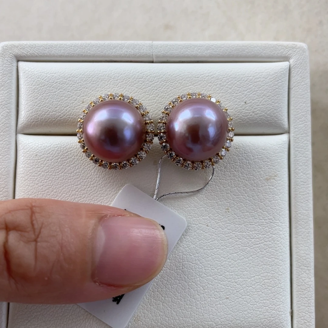 银S925镶嵌耳饰淡水珍珠12-13mm