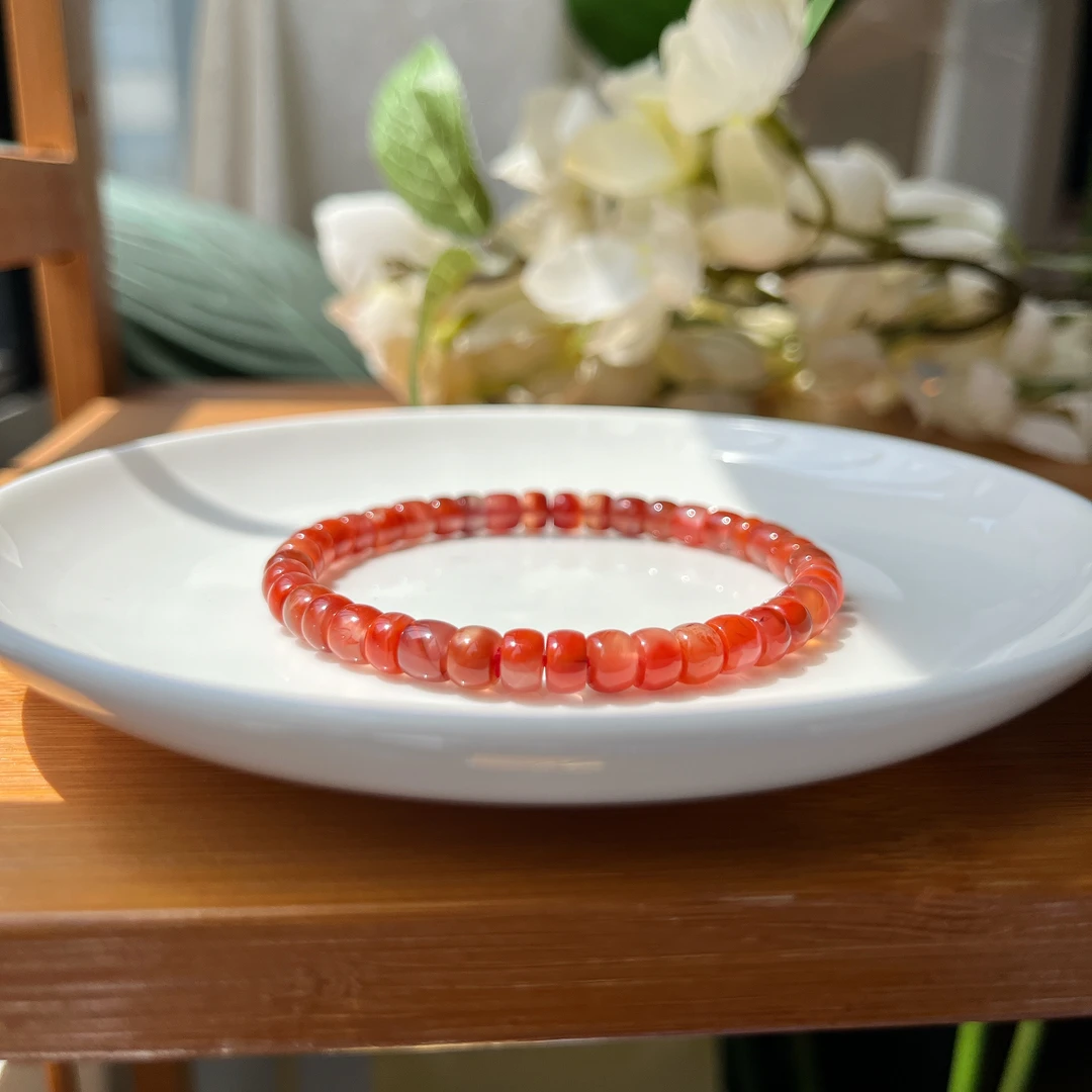 【郭老师】约6mm冰飘南红玛瑙归元单圈手串（满色）