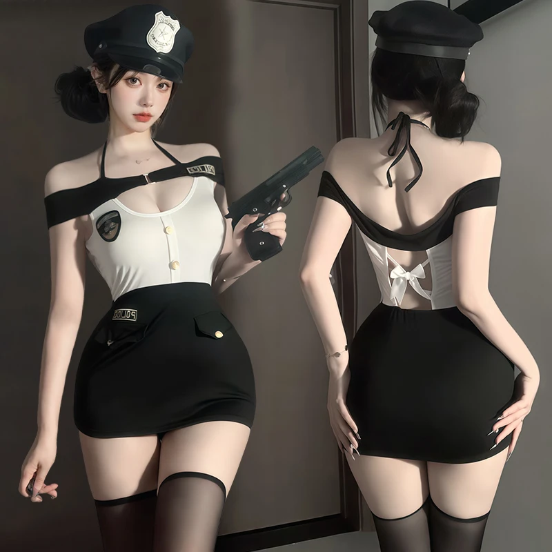 纯欲辣妹挂脖包臀裙角色扮演空姐制服性感主播夜店酒吧女警cos服