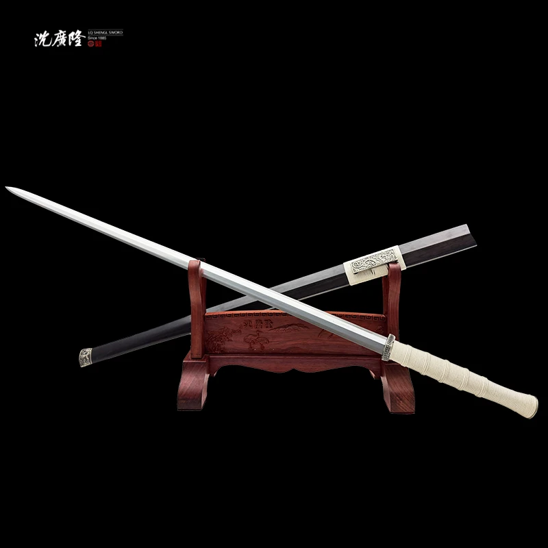 龙泉沈广隆-雨霖汉剑长款 黑檀木 花纹钢 宝剑 未开刃