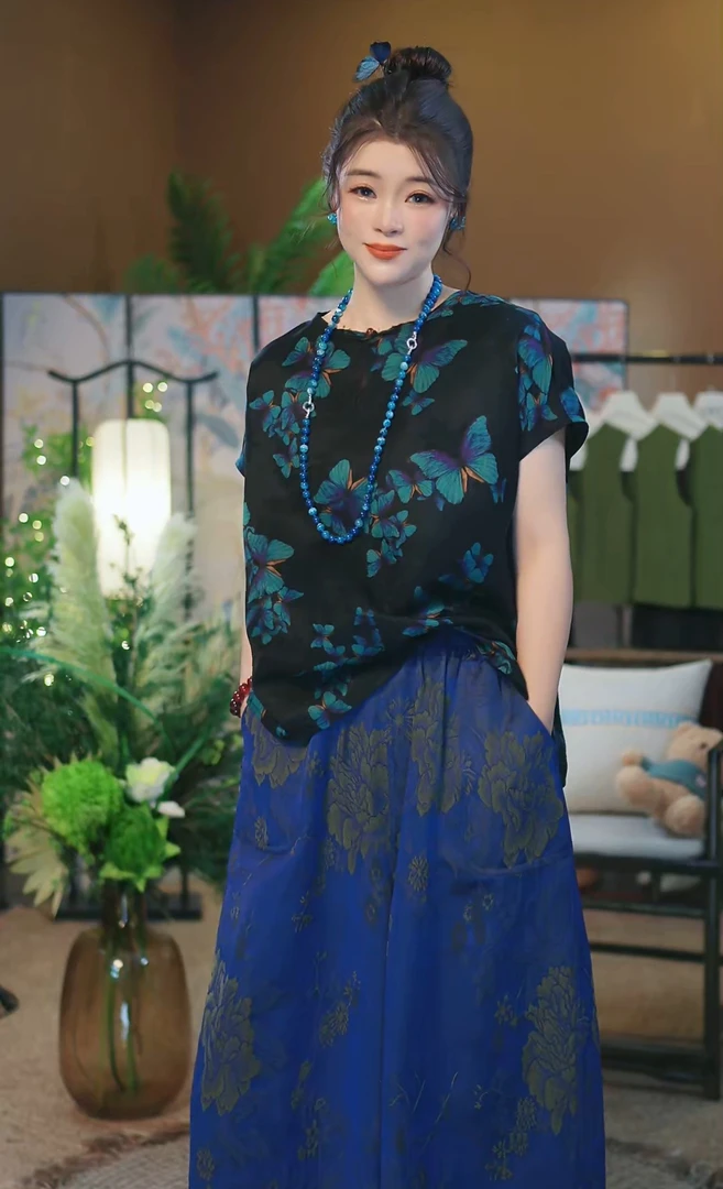 杯子家《花仙子系列短袖》重磅桑蚕丝红云纱上衣女款