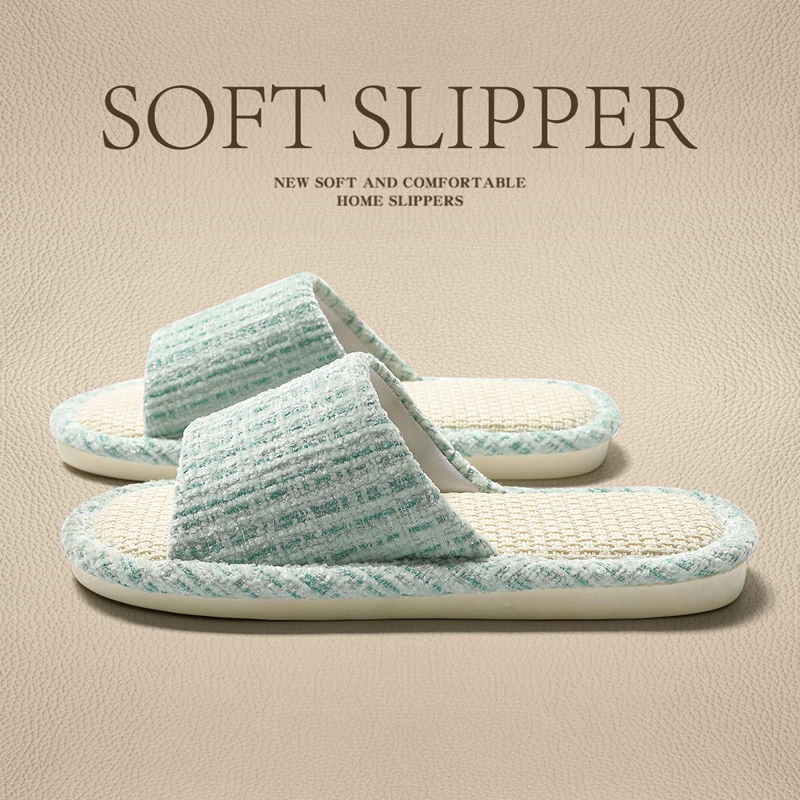 透气吸汗亚麻拖鞋女家居室内静音防滑日式四季待客棉麻布拖鞋男士