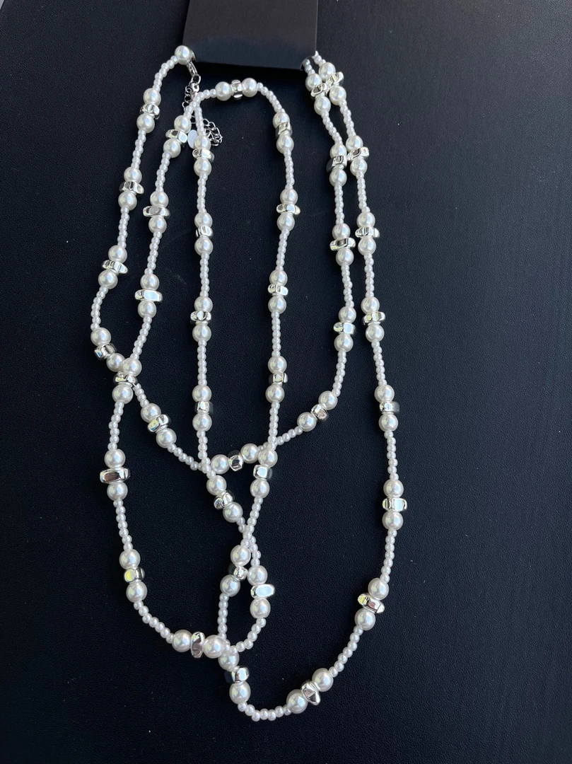 珍珠碎银长款项链 12032
