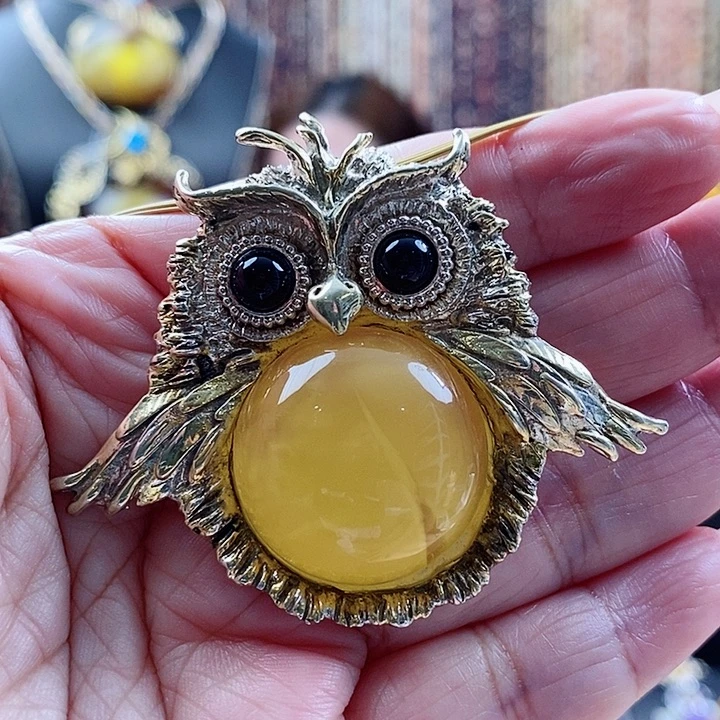 琥珀颈饰银S925镶嵌吊坠胸针两用款