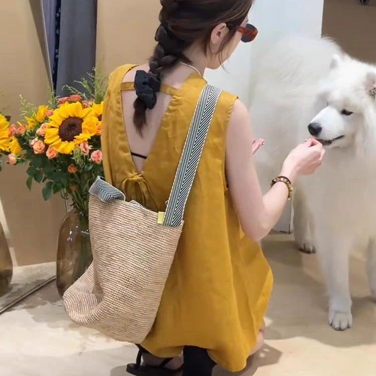 韩系绝美穿搭设计感后背镂空无袖上衣阔腿短裤时尚两件套