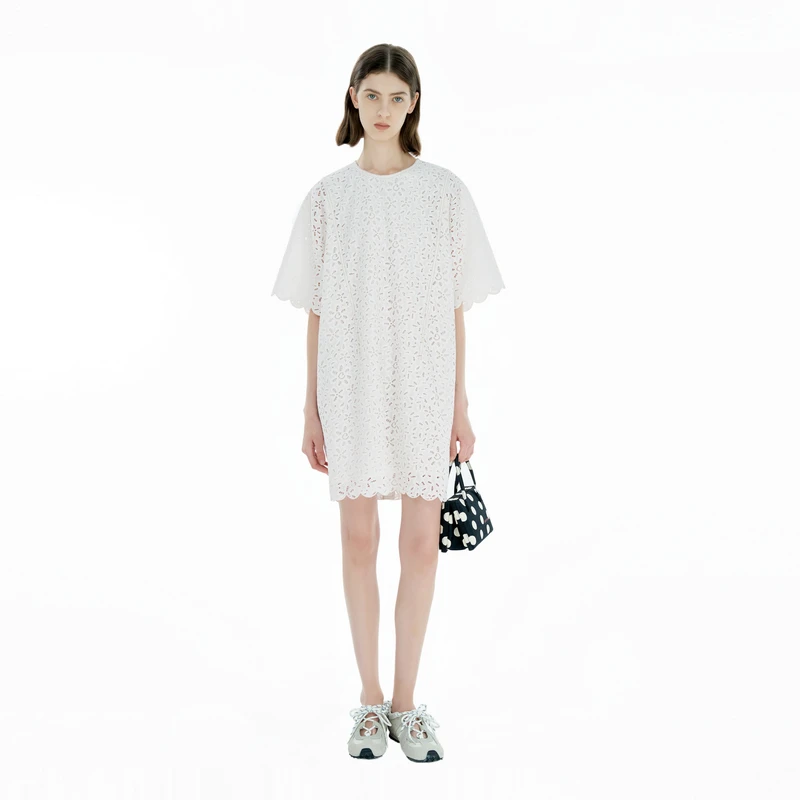 IIIVIVINIKO 2025SS"水溶花边蕾丝"廓形衬衫连衣裙B510617176B