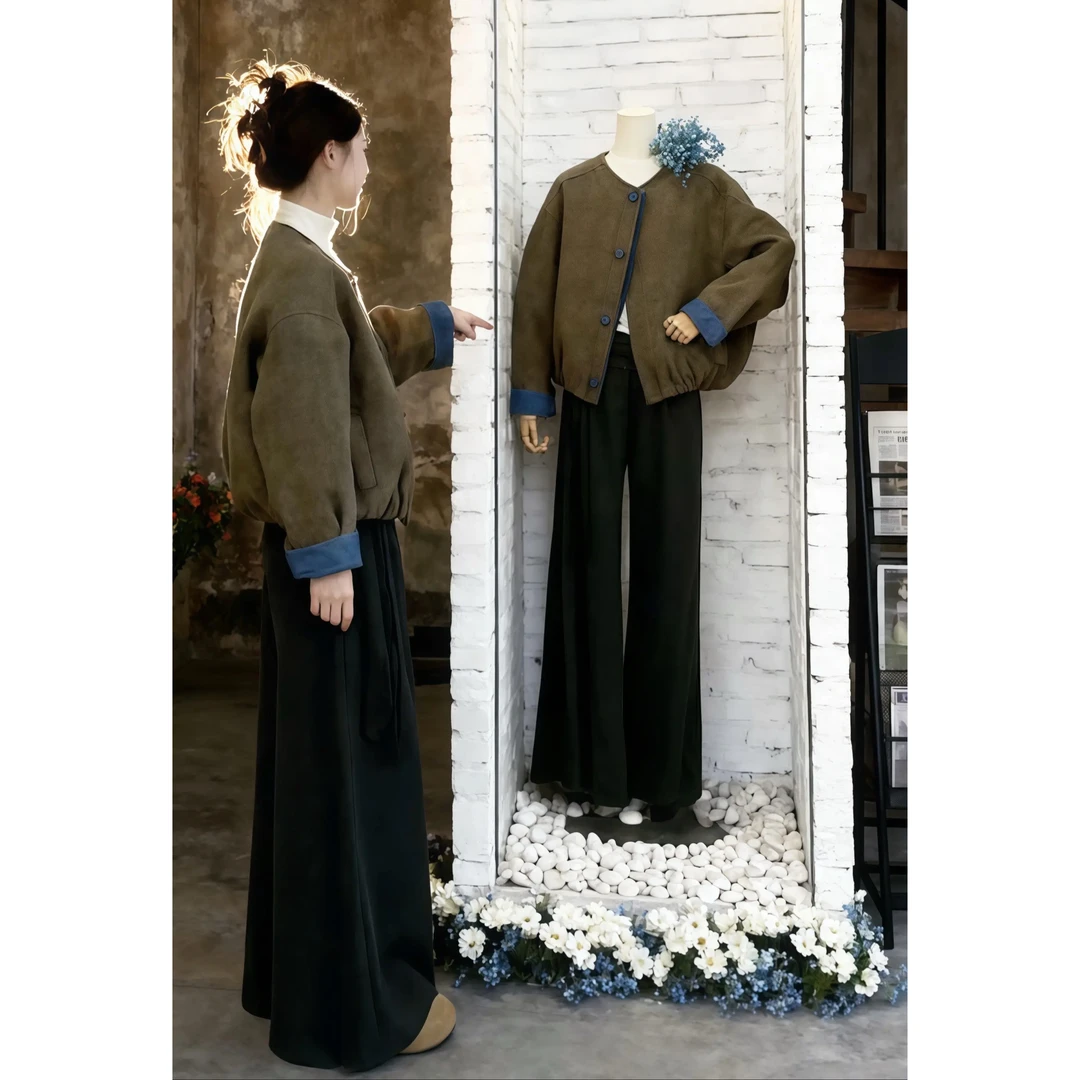 秋日ootd穿搭一整套高级感气质小香风撞色短外套阔腿裤子两件套女