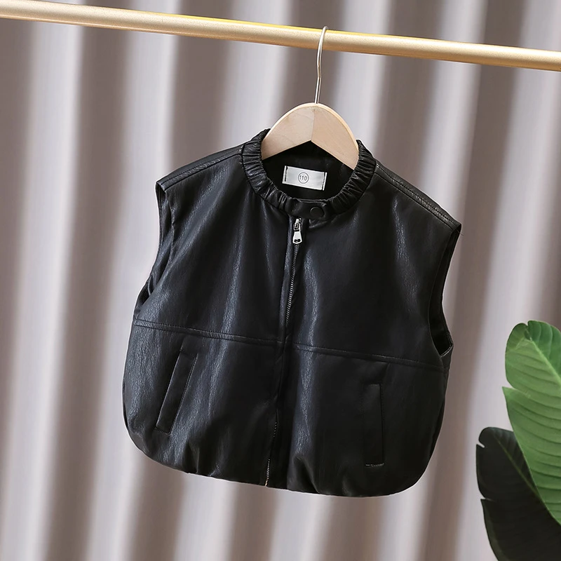 儿童皮衣马甲秋装新款小童男款男宝宝洋气马夹女孩韩版百搭外套潮