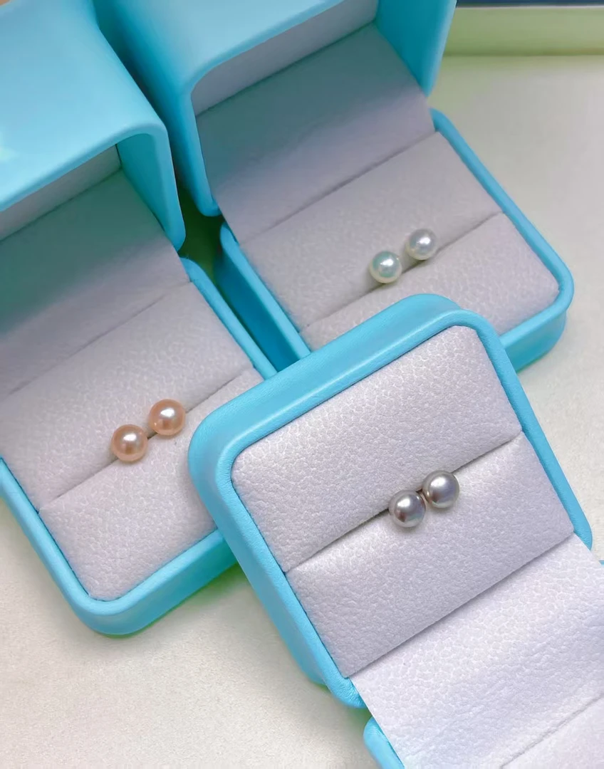 气质百搭6-7mm天然淡水珍珠胖圆耳钉3对