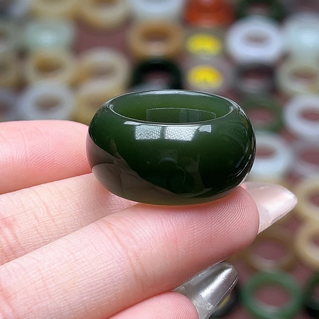 和田玉未镶嵌戒指16.9辣菠菜碧玉