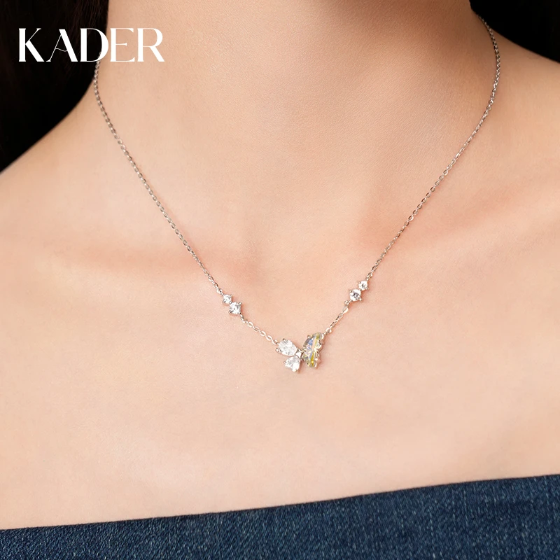 KADER/卡蒂罗 链子925银合成锆石 月光蝶语项链蝴蝶银饰时尚百搭