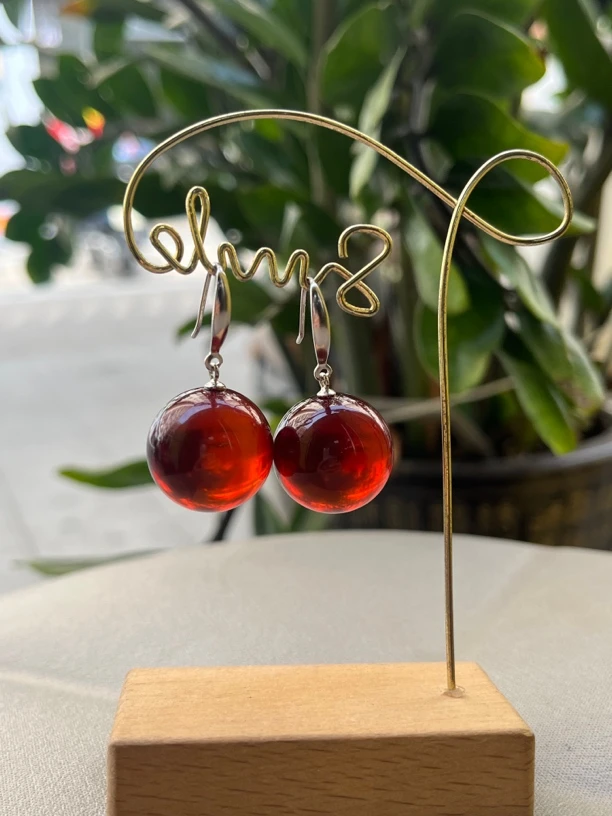 天然琥珀缅甸血珀耳坠19+mm时尚气质百搭