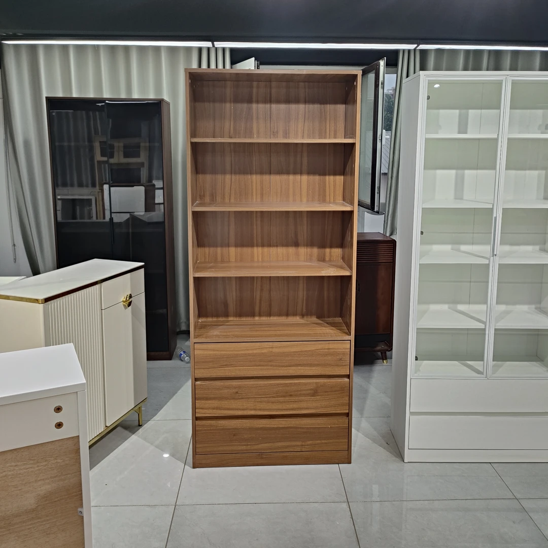 浅胡桃色全实木生态板不带门书柜