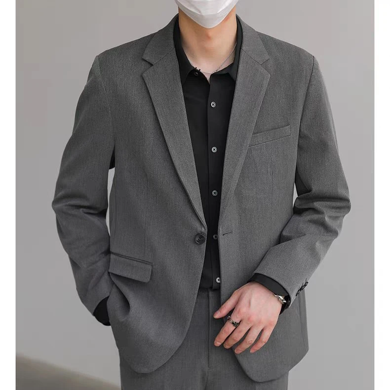 高级灰商务西服男设计感春秋职场轻熟时尚休闲西装上衣外套