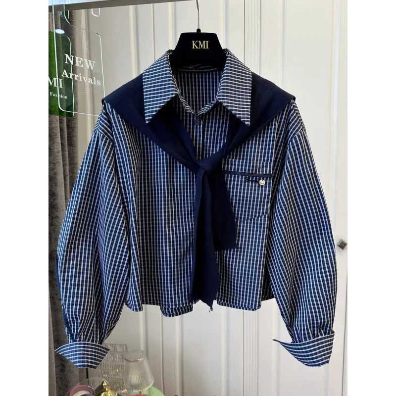 2-300斤加大码美式潮牌格子拼色翻领衬衣初秋男女披肩两件长袖衫