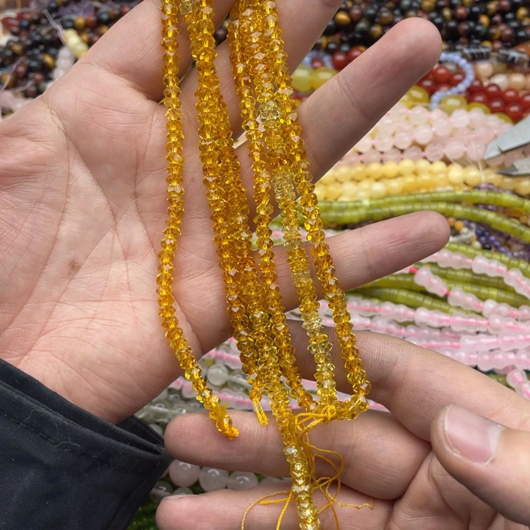 玛瑙/玉髓珠宝半成品未镶嵌打包三条浅色黄水晶切面算盘