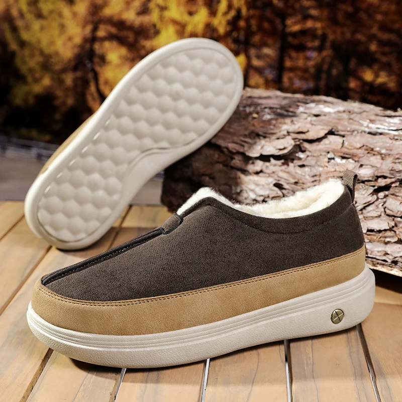 冬季时尚拼色加绒加厚绵羊毛雪地靴一脚蹬保暖棉鞋防滑男士休闲鞋