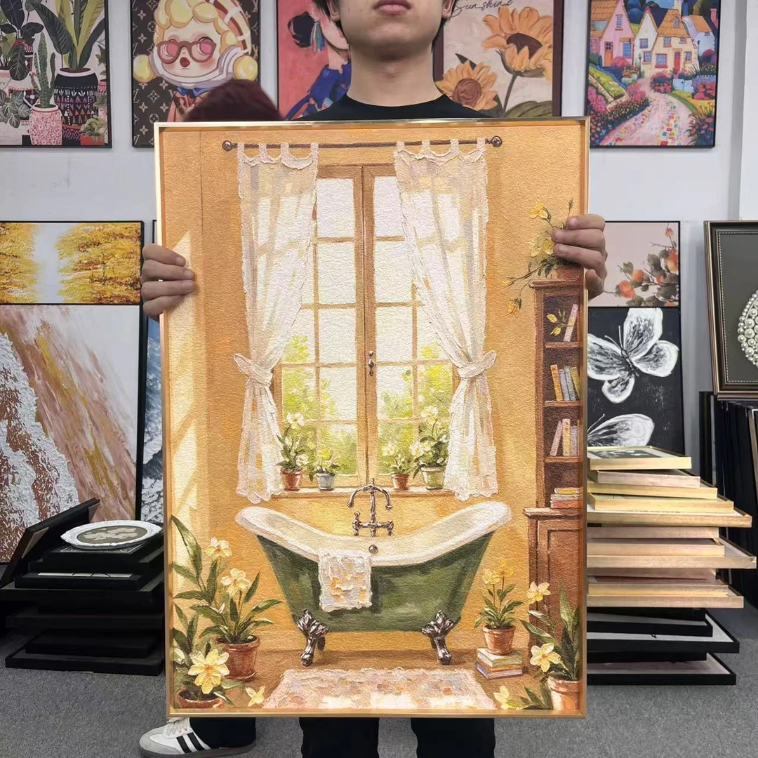 现代轻奢奶油光影窗边砂岩高级感客厅背景墙装饰画5070