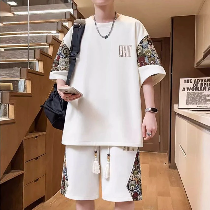潮牌男士休闲运动套装短袖短裤夏装搭配一整套时尚男装薄款两件套