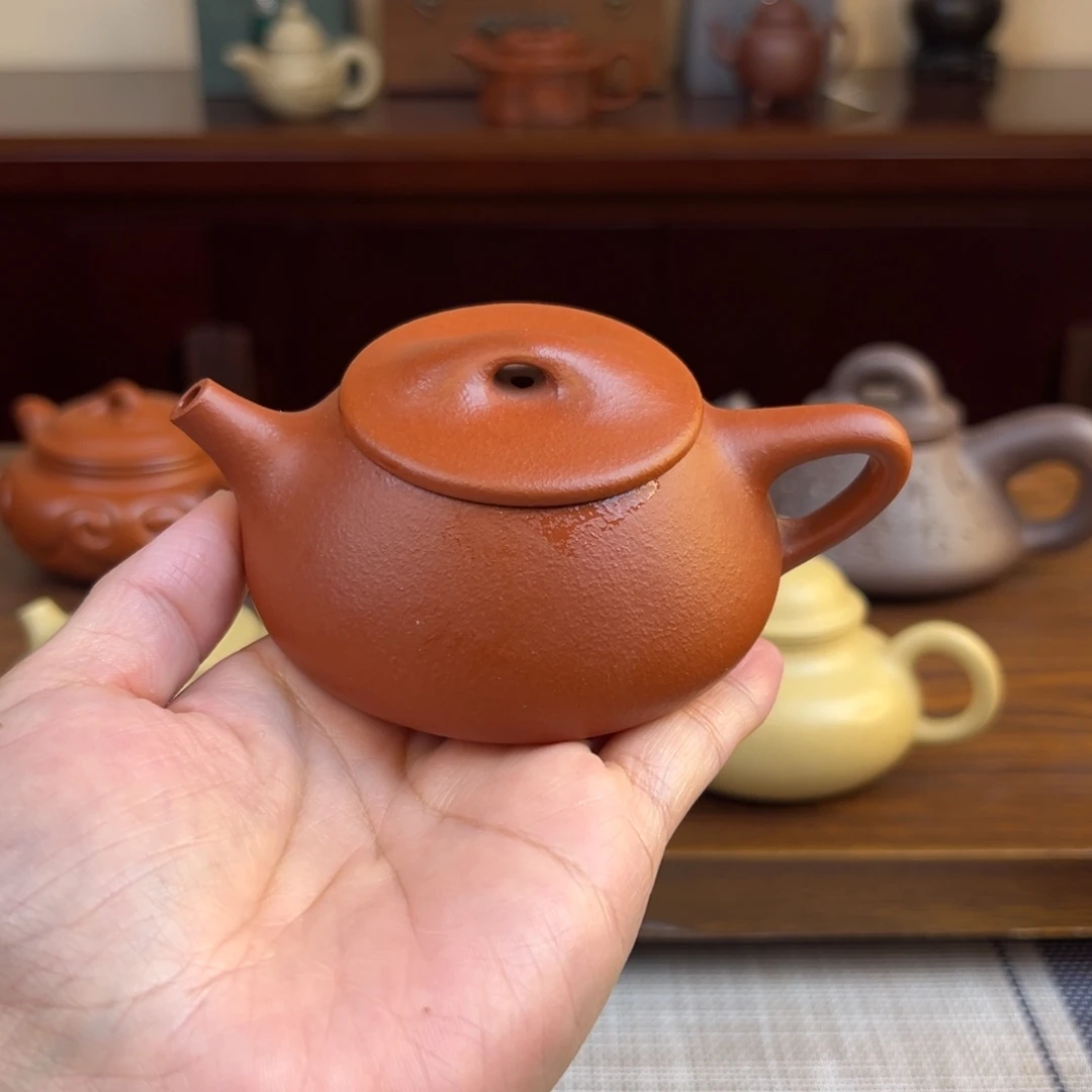 情***缘紫砂茶壶朱泥景州石瓢大瑕半手120cc