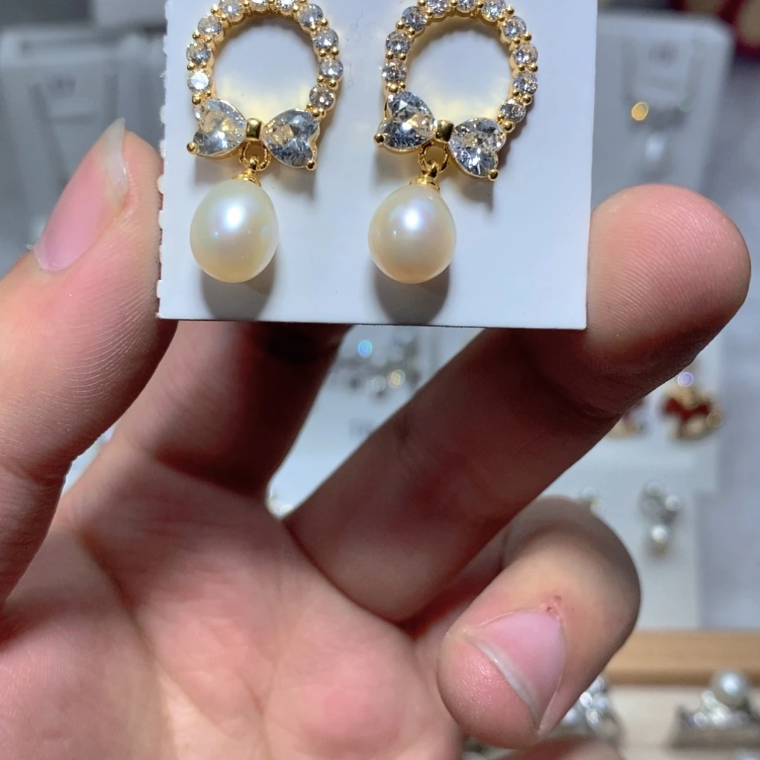 银S925镶嵌淡水珍珠耳饰