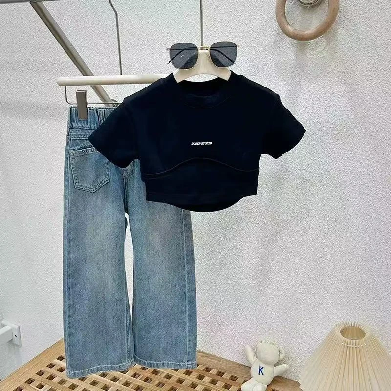 800241童装女童牛仔长裤2025夏季宝宝韩版洋气直筒洋气女孩牛仔裤