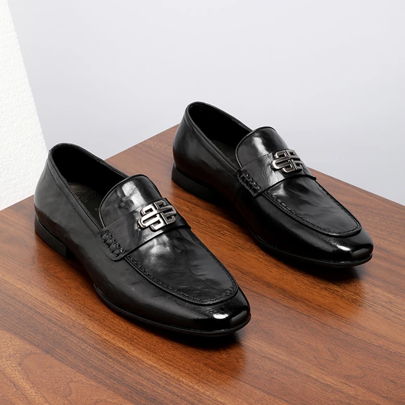 手抓纹皮鞋男真皮透气软底休闲懒人开车鞋一脚蹬豆豆鞋男夏季新款