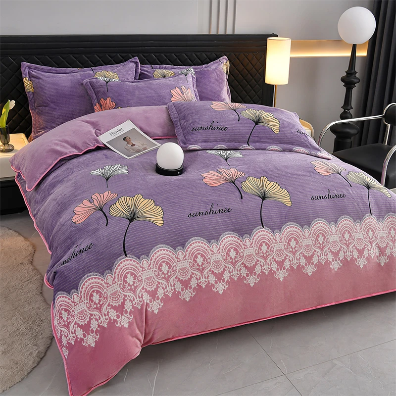 歌涵冬季牛奶绒加厚四件套双面绒法莱绒床上用品抗静电亲肤柔软