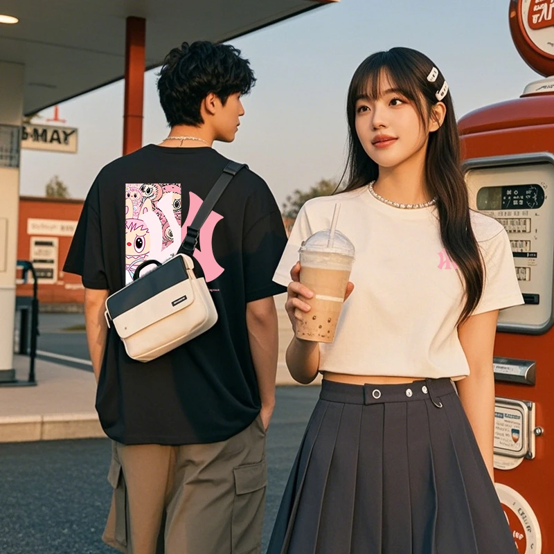 重磅解构短袖男士夏季美式圆领上衣美式高街痞帅新款韩版休闲