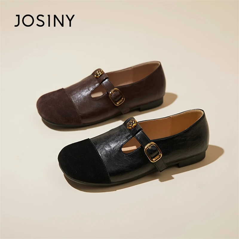 卓诗尼山茶花复古玛丽珍小皮鞋2025新款增高单鞋女全包勃肯鞋