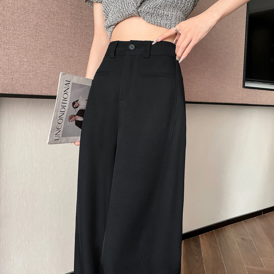 深灰色西装阔腿裤女2025秋季新款高腰显瘦垂感宽松休闲直筒拖地裤