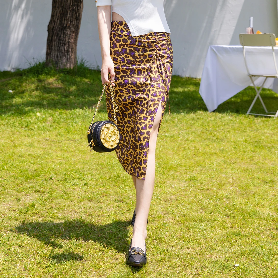 半身裙女2025时尚百搭开叉豹纹裙【722190】