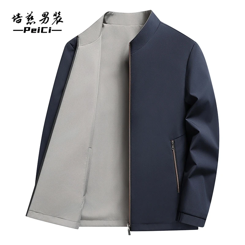 秋季透气宽松春秋季耐脏男装耐磨休闲运动不褪色男士夹克立领