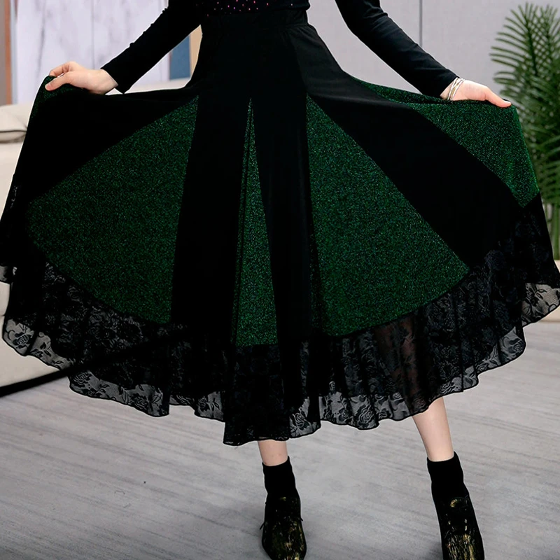 新款成人女士交谊舞华尔兹高级感摩登舞高腰大摆半身裙女优雅时尚