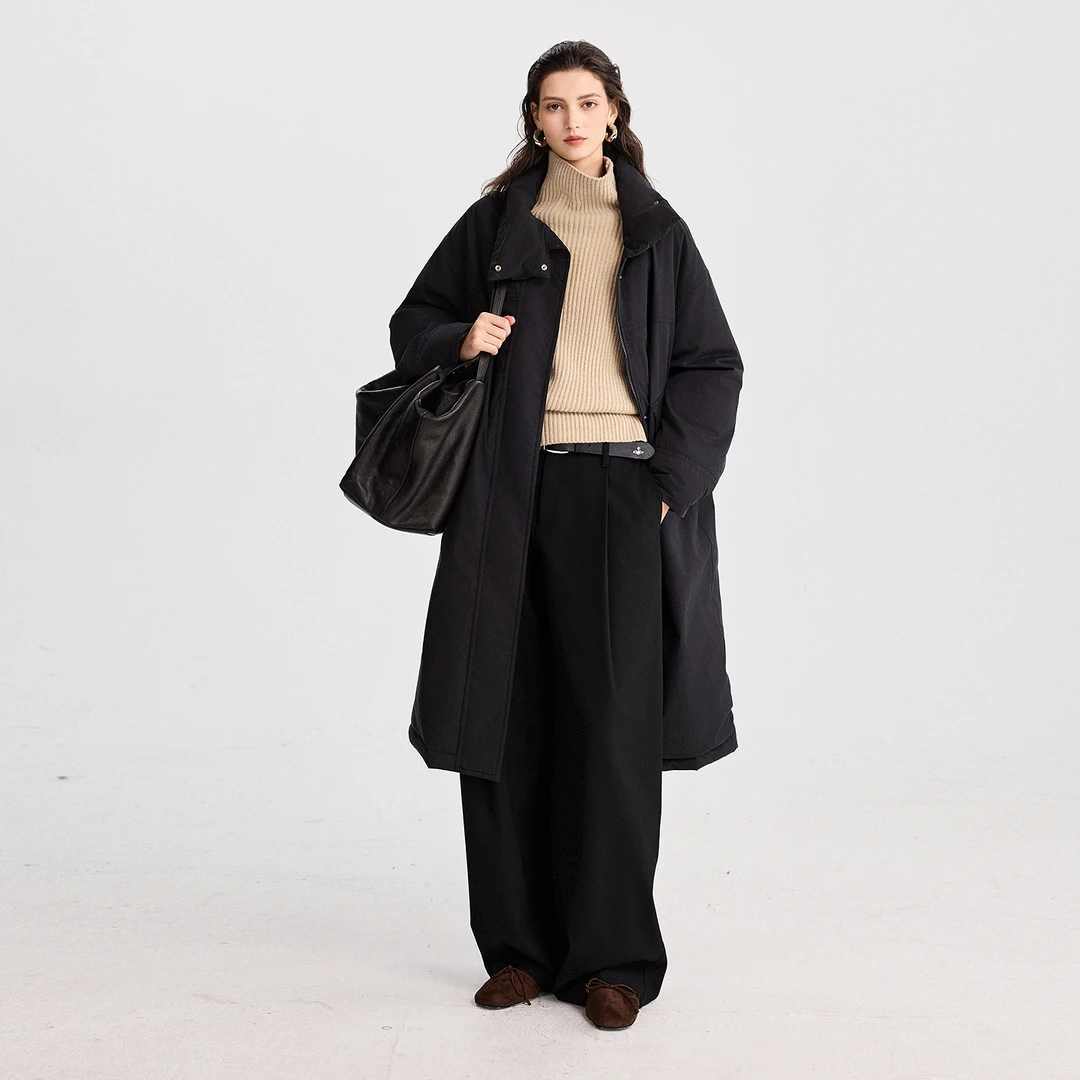 初棉【旷野】立领风衣羽绒服90白鹅绒新国标中长款肌理感367615003