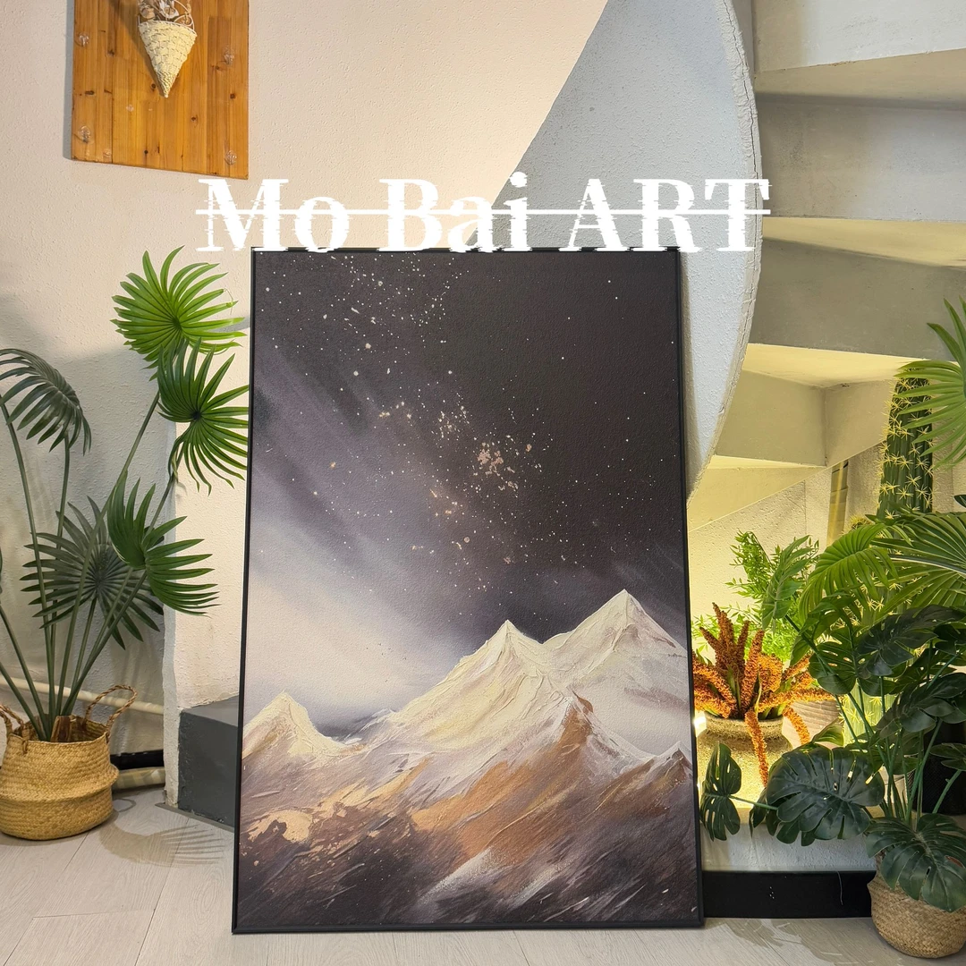 星空之巅手绘立体砂岩肌理油画简约极简沙发背景客厅画时尚装饰画