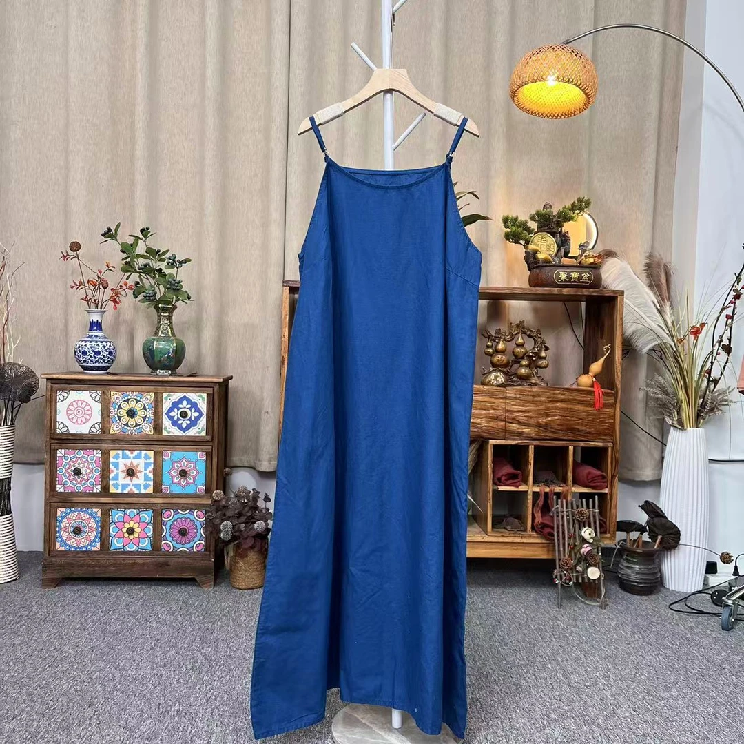 花璟与麻原创设计复古拼接吊带袍裙（衣长117胸围125）